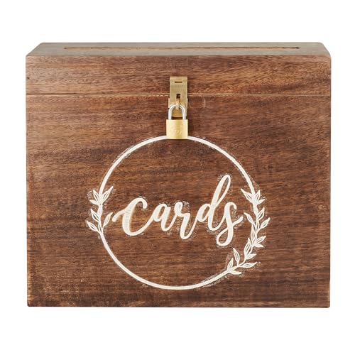Wedding Card Box with Lock and Card Slit 12"X10"X4.5"- Distressed Finish Gift Card Box Wishing Well Card Box for Weddings, Receptions, Birthdays, Graduations, Baby Showers, Honeymoon Funds WBKH01 - Image 2