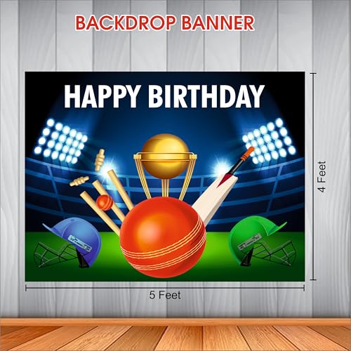 Image of Cricket Birthday Backdrop 5x4 Ft | Backdrops for Decoration | Birthday Decoration Backdrop | Banner for Kids Theme Party