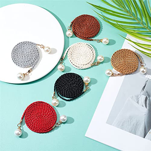 CRASPIRE Women's Waist Belt - 6 Colors Braided Woven Tassels Chain With Imitation Pearl - PU Leather Rope Skinny Tie Boho Fringe for Skirt Dress - 53 Inch Long4
