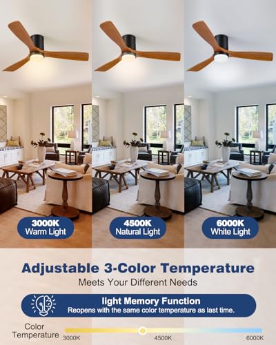 Image of 52 Inch Ceiling Fans with Lights and Remote, 3 Blade Low Profile