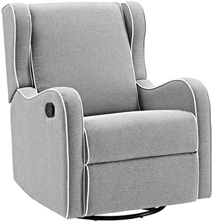 Angel Line Rebecca Upholstered Swivel Gliding Recliner, Gray Linen with White Piping