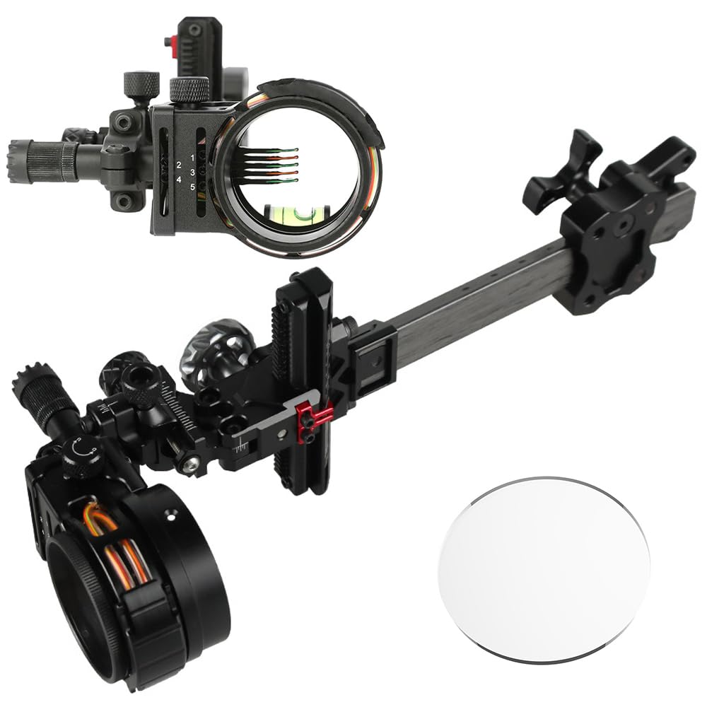 Compoundbogen 5-Pin-Visier Beidhändig CNC-Carbonstange Vierfach verstellbar mit Durchmesser 45 mm 4x/6x/8x Linse Outdoor Jagd Schießen Bogenschießen