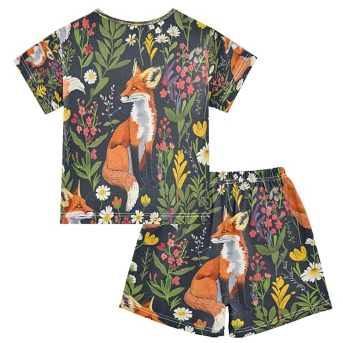 senya Short Sleeve Pajamas Sets Summer Cotton Sleepwear Fox and Piant Flower2