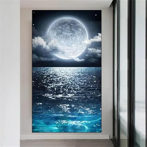 Toile ciel étoilé et lune décoration murale chambre adulte 40x80
