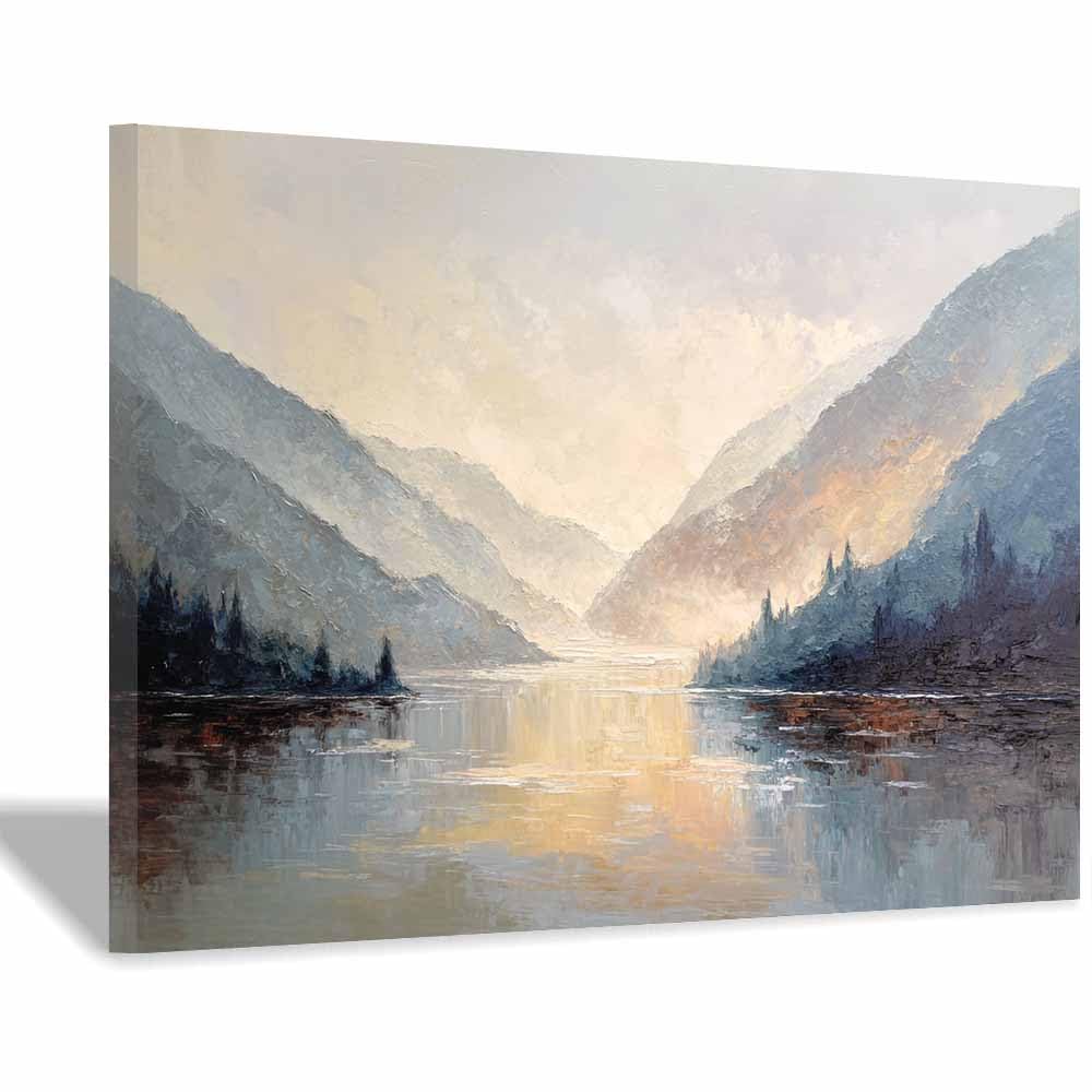 HUYEEI Landscape Wall Art Lake Rhythms Modern Canvas Print On Artwork, Suitable for living room, bedroom, for Kids Room Decoretc.(blue)-70x100cm Framed