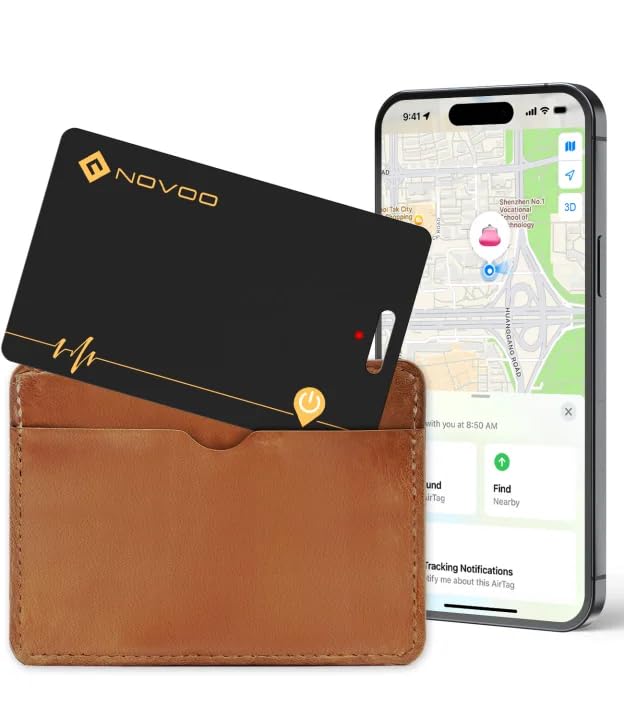 NOVOO Traceur de Cartes Rechargeable, Chargement Sans Fil, Ultra-fin pour Portefeuille Bagages (iOS uniquement), Suivi Bluetooth Compatible avec Apple Find My...