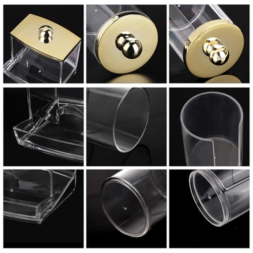 Image of Tbestmax 3 Pack Qtips Dispenser - Bathroom Organizers and Storage Containers, Plastic Apothecary Jars with Gold Lids for Cotton Ball Swab Round Pads, Floss - Gold