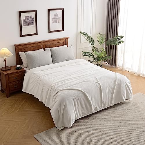 Kingole Flannel Fleece Microfiber Throw Blanket, Luxury Cream White King Size Lightweight Cozy Couch Bed Super Soft And Warm Plush Solid Color 350Gsm (108 X 90 Inches) #TOP3