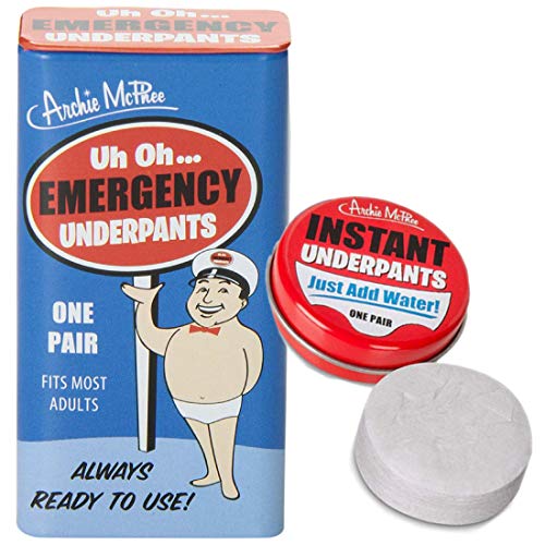 Archie McPhee Instant and Emergency Underpants Set | Novelty Hilarious Funny Entertaining Prank Humorous Silly Gag Gift Pratical Joke For Family and Friends | Compressed Disposable Unisex Undergarment