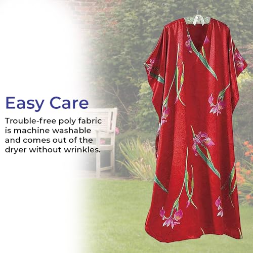 SAGEFINDS Beautiful Floral Caftan for Women | Ultimate Satin Comfort | Loungewear | Swimsuit Cover Up | Elegant Dress | One Size Fits Most Red4