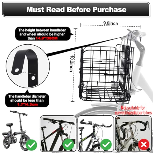 Bike Basket, Foldable Bicycle Basket with Removable Liner Bag, Large Quick Release Design Metal Bike Basket Front for Carrying Dogs, Pets, Fruit, Groceries, Ebike Bicycle Accessories by QUMMFA - Used condition - Image 3