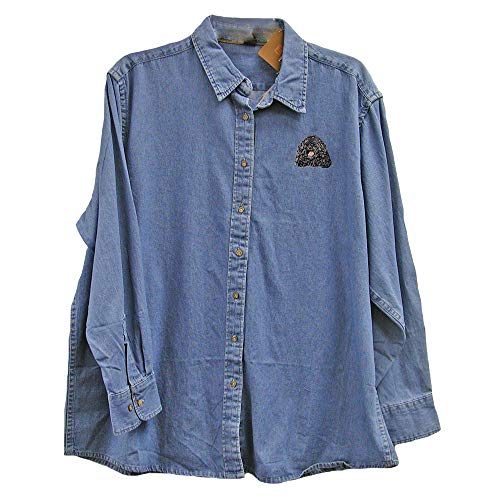 Cherrybrook Dog Breed Embroidered Ladies Denim Shirts - Large - Denim - Puli
