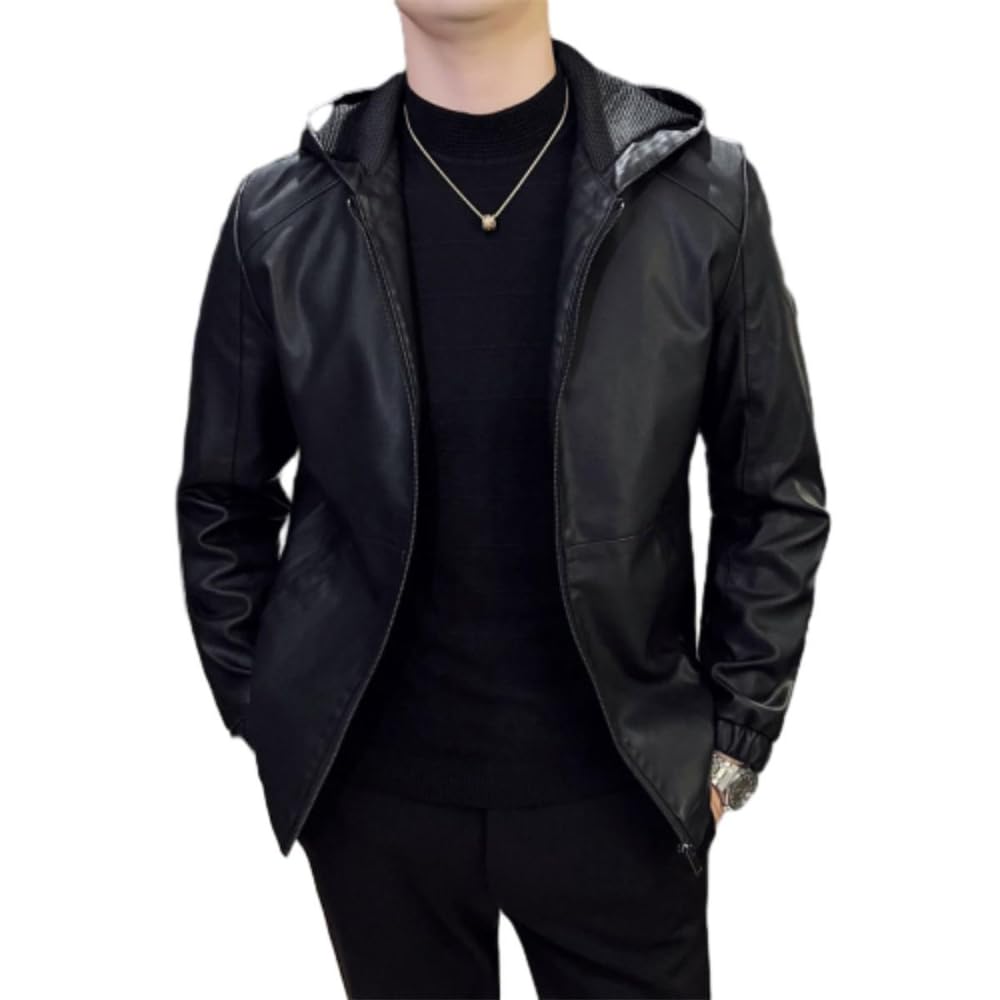Men Long Sleeve Jacket Men Casual Fashion Handsome Transition Jacket Men Youth Personality Trend Synthetic Leather Jacket Men Regular Fit Comfortable Warm Cold Jacket