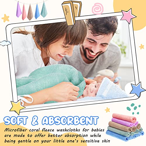 Image of Handepo 100 Pack Baby Washcloths Bulk 10 x 10 Inch Microfiber Coral Fleece Baby Face Towels Absorbent and Soft Wash Cloths for Newborns Infants and Toddlers(Colorful)
