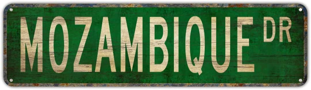 peiyeety Vintage Metal Tin Sign Decorative Wall Art For Home, Mozambique, Rustic Style, Mozambique Dr Themed Street Sign, Durable Waterproof Rustproof, Easy To Mount, 4x16 Inch