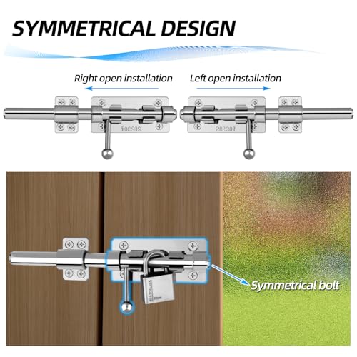 Image of Barrel Bolt Latch, 7.9 inch Heavy Duty Gate Latch Slide Lock Solid 304 Stainless Steel Bolt Lock for Inside Door, Finished Shed Door Latch (Silver)