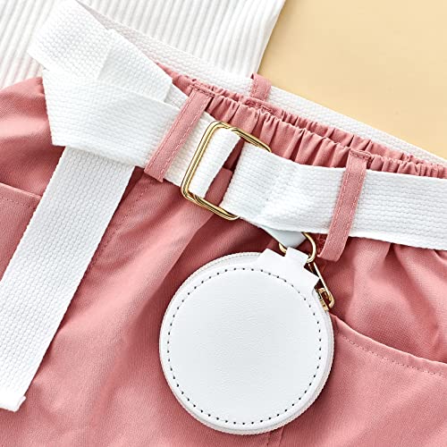 3PCS Infant Baby Girls Sleeveless Vest Rib Knit Shirt Tops + Side Pockets Skirts + Belt Bag Outfit Sets3