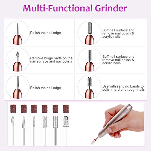 Portable Electric Nail Drill, Compact Efile Electrical Professional Nail File Kit for Acrylic, Gel Nails, Manicure Pedicure Polishing Shape Tools Design for Home Salon Use - Thumbnail 6