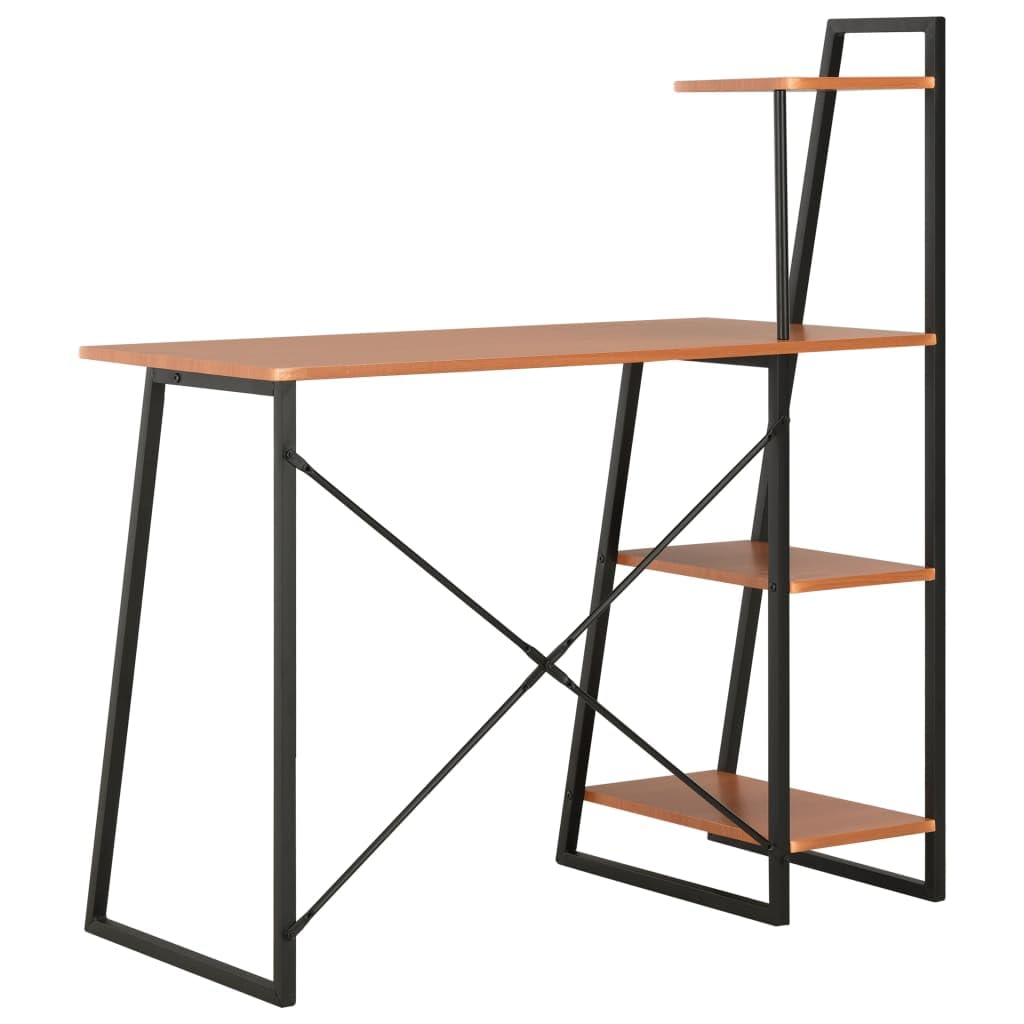 Scrivania con mensola nera e rovere, 102 x 50 x 117 cm, in legno con struttura in acciaio, pratica scrivania per computer per ufficio e home office, con spazio di archiviazione e ripiano