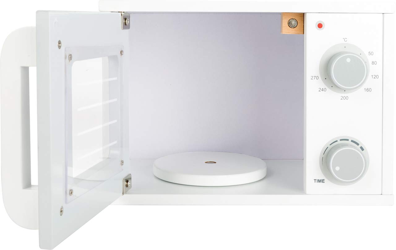 small foot 11184 Microonde "cucina per bambini" in legno, con manopole girevoli e porta con serratura magnetica, a partire da 3 anni