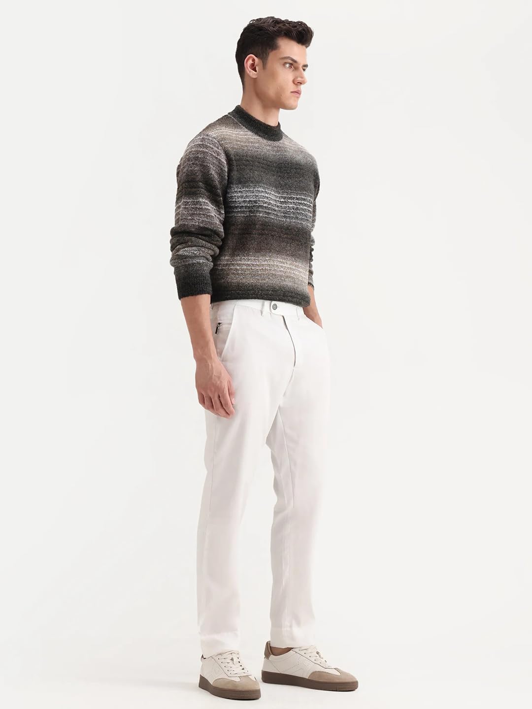 Rare Rabbit Men's Ugo White Cotton Blend Plain Regular Fit Trouser 4