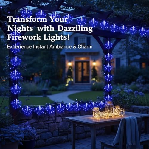 Image of Litehom Starbursts Light, 10 Bright Starbursts Design Sparckle 10Ft Light with USB Operated Waterproof for Diwali, Home Decoration, Birthday, Christmas Tree, New Year, Bedroom Fairy Light (Blue)