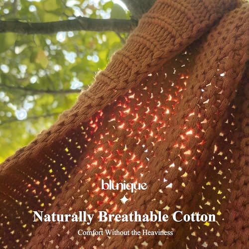 blunique 100% Cotton Cable Knit Throw Blanket, Large Lightweight Soft Knit Blanket for Sofa Couch Bed, Breathable All-Season Throw, Cozy Decorative Blanket, 60 x 80 Inch,Burnt Orange by blunique - Used condition - Image 8
