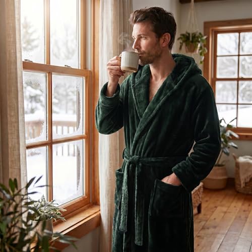 Image of U2SKIIN Mens Hooded Robe, Plush Robes for Men Long Fleece Bathrobe