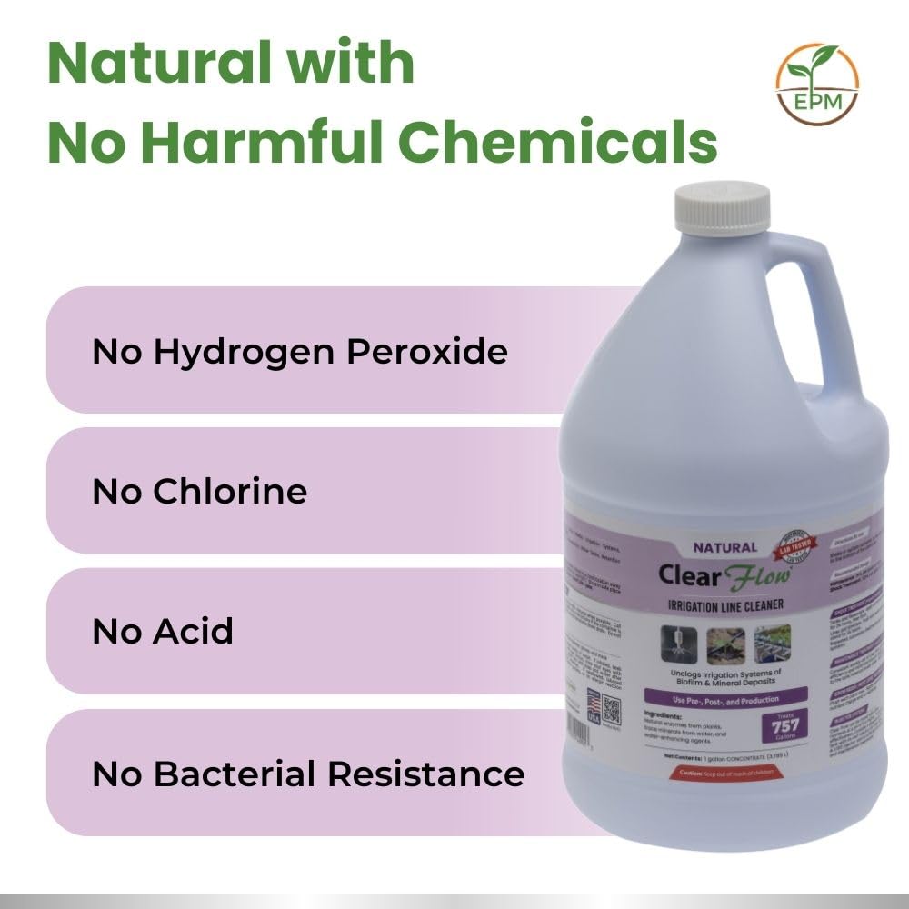 Nettoyant pour ligne d'irrigation Clear Flow – Débouche le biofilm et les dépôts minéraux | pour racines de plantes, supports de culture, idéal pour la culture hydroponique, l'aquaponie, les