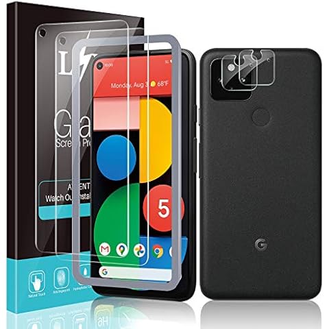 LϟK 4 Pack Screen Protector for Google Pixel 5 with 2 Pack Camera Lens Protector and 2 Pack Tempered Glass - HD Clear 9H Hardness Bubble Free Case Friendly Alignment Frame Screen Protective Film Cover