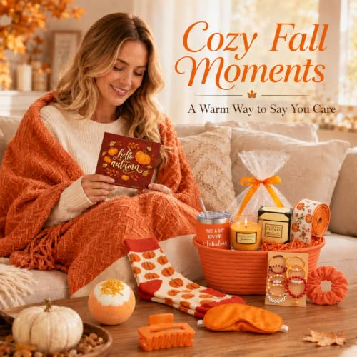 Orange Fall Gifts Basket for Women - Cozy Self Care 13 Pcs - Image 3