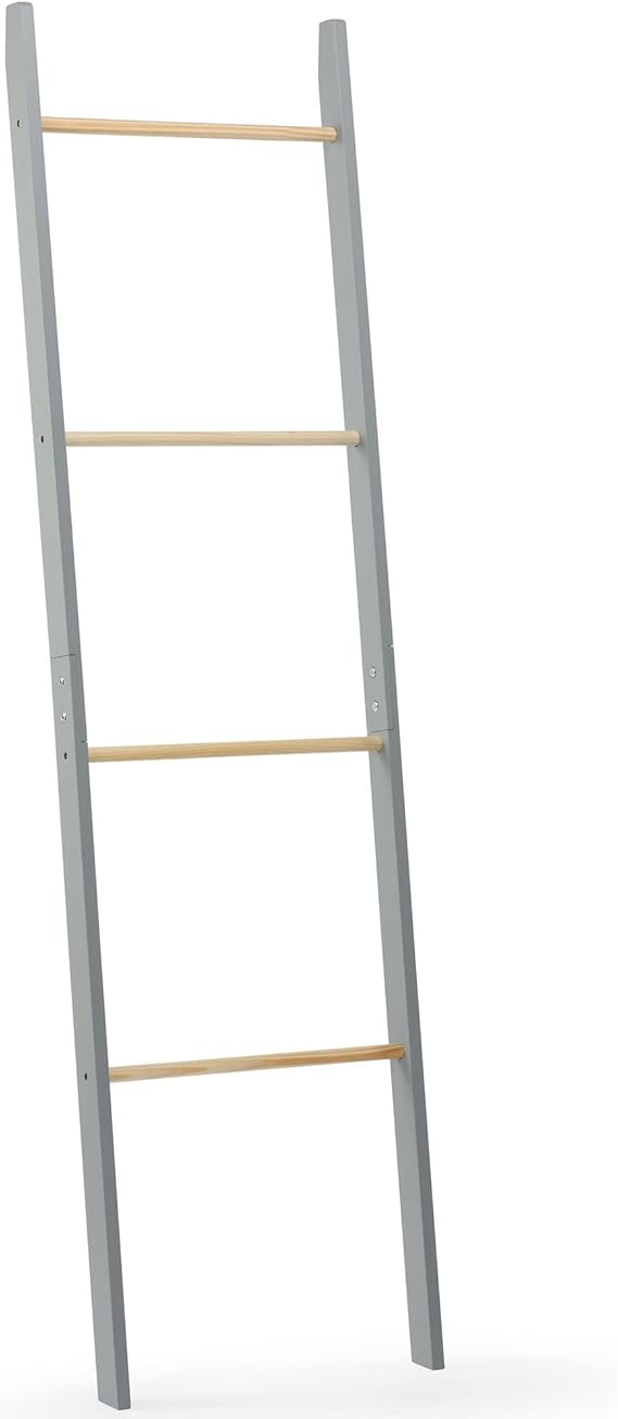 VonHaus Towel Ladder Grey Blanket Ladder w/Solid Rubberwood Rungs