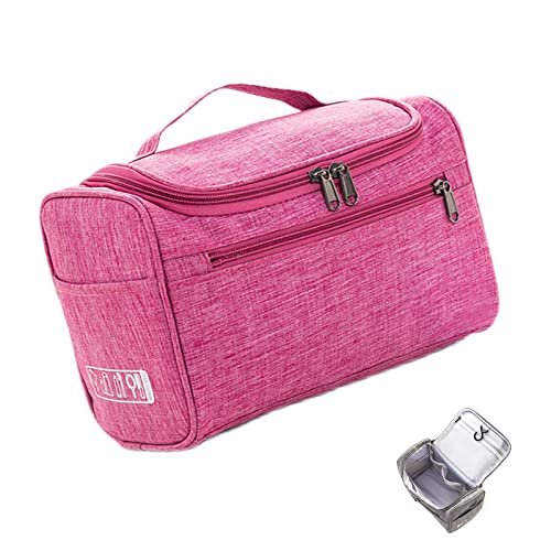 Neceser Colgante Bolsa de Aseo para Colgar Grande Organizador de Maquillaje Impermeable con Asa y Gancho para Mujer y Hombre (Rojo Rosa)