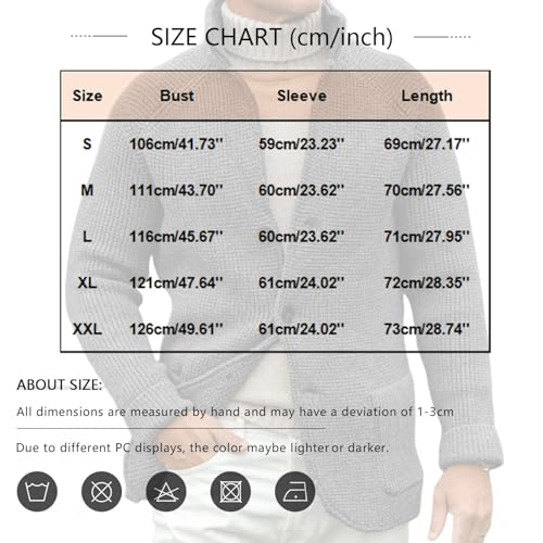 ADHOWBEW Mens Sweater with Pockets Casual V Neck Knitted Cardigan Shawl Collar Soft Button Down Warm Long Sleeve Coat3