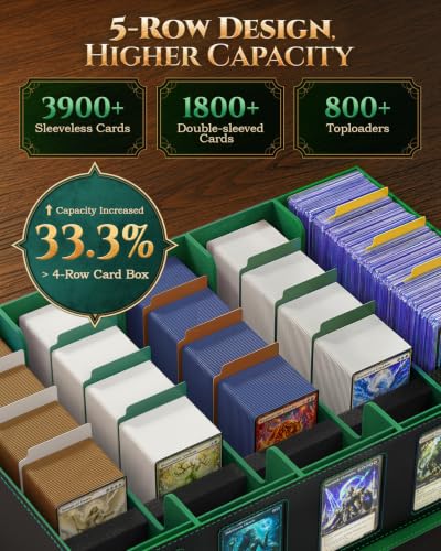 Image of MoKo Trading Card Storage Box for MTG, 3900+Capacity, Black Green | Card box with Dice Tray, Commander Display & Handle, Top Loaders Organizer Case, For Magic Game, TCG PTCG Sport Cards