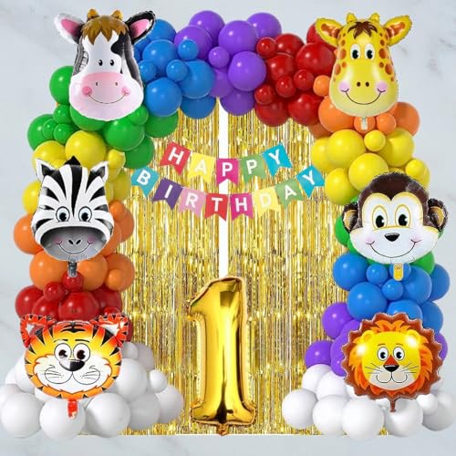 Image of Birthday Decoration Items Kit | Jungle Safari theme | Multicolor Theme Decoration for Kids | Birthday Decoration (1 YR)