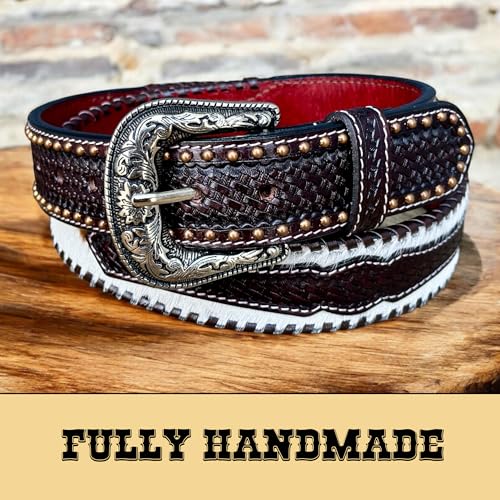 DANIEL'S ARTPLANET Western Leather Belt for Men Tooled Full Grain Cowhide Leather Handmade Cowboy Belt with Buckle 1.5” Wide2