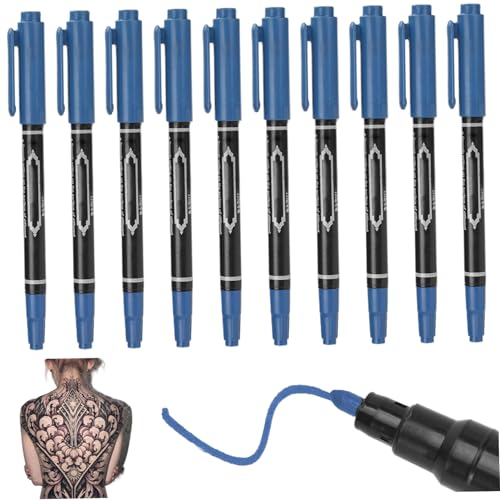 10 pennarelli per tatuaggi per pelle, penna all'henné a doppia testa, pennarelli per tatuaggi con punta spessa e fine, penna per marcatura liscia e sicura