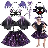 Disfraz Murcielago Niña con Alas de Murciélago,Tutus Niña, Varita y Diadema, Disfraces Halloween Niña, Disfraz de Murciélago para Niños, Disfraces Halloween Costume para Halloween Carnaval Cosplay