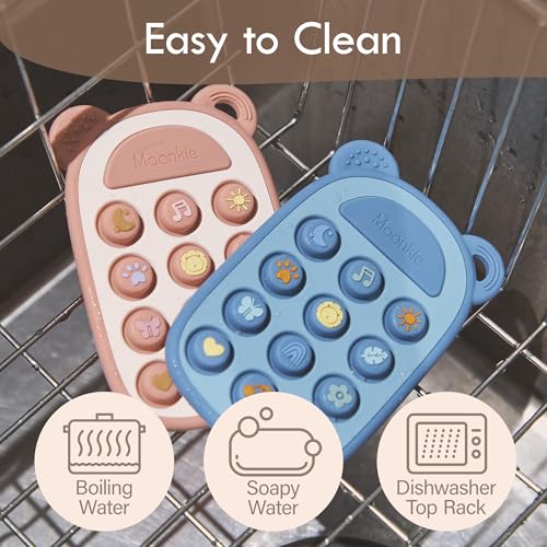Moonkie Beißring Baby, Silikon Spielzeug Handy, ab 3 Monate+, Kinder Telefon zum Pop It Spielzeug, BPA-frei, Beißspielzeug Baby für Jungen & Mädchen, Geschenk für Kleinkind (Blush)