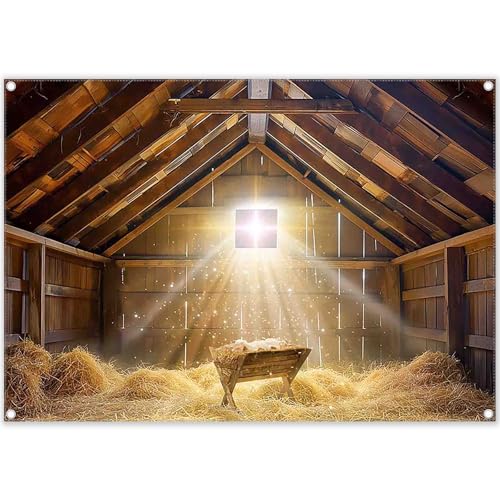 YCUCUEI 7x5ft Fabric Christmas Manger Nativity Scene Photography Backdrop
