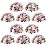NUPTIO Large Flower Balls for Centerpieces - 10 Pcs 13.8in Diameter Dusty Rose & White Artificial Flower Ball Arrangement Bouquet Wedding Centerpieces for Tables - Fake Rose Flowers for Weddings Decor