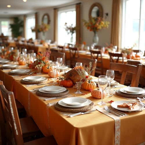 Image of sancua 2 Pack Tablecloth Rectangular 60x102 Inch Light Brown, Thanksgiving Table Cloth Rectangle for 6 Foot Tables - Stain and Wrinkle Resistant Washable Polyester Cover for Fall Dining Parties Bronze