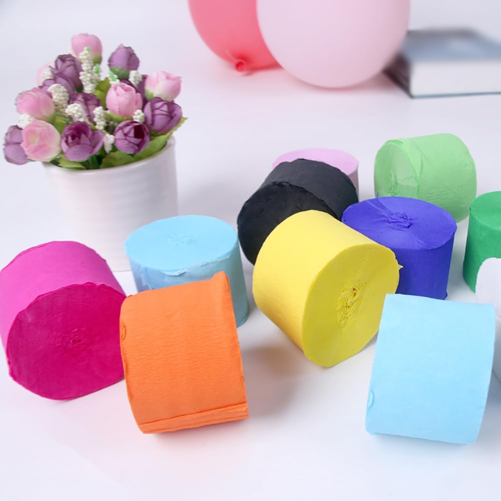4 Rolls 4.5 cm x 25 m Crepe Paper Streamers Party Crepe Paper Rolls Crepe Paper Ribbons for Decoration Paper Streamers Backdrop Red