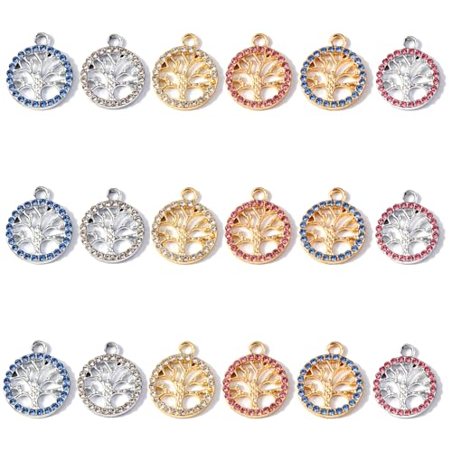 stino Mixed Color Rhinestone Charms for Jewelry Making, Silver & Gold Metal Charms for Earrings, Bracelets & Necklaces (Tree of Life Mixed Color)