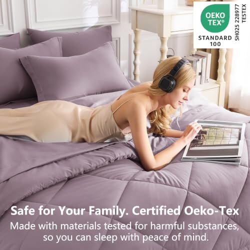 Image of CozyLux Full Size Comforter Sets Dusty Purple - 7 Pieces Bed in a Bag Full, Soft Bed Set for All Seasons, Bedding Set with Down Alternative Comforter, Sheets, Pillowcases & Shams, Grayish Purple