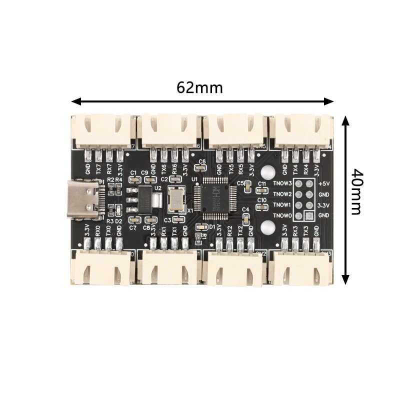 Wiring Connecting Terminals - USB to 8-Way Channels TTL Serial Port Module CH348 Multi-Channel UART Expansion Board TypeC to 8 TTL HUBs PCB YR-6008
