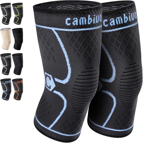 Image of CAMBIVO 2 Pack Knee Brace, Knee Compression Sleeve for Men and Women, Knee Support for Running, Workout, Gym, Hiking, Sports (Blue,X-Large)
