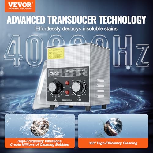 VEVOR 2 L Ultraschallreiniger mit Heiztimer & Korb professionelle digitale Ultraschall Reinigungsgeräte, 60 W Reinigungsmaschine für Uhreninstrumente Brillen Münzen Metallteile Werkzeuge Silber