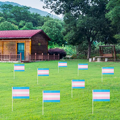 Image of GentleGirl 12 Pack Transgender Pride Rainbow Flags Transgender Trans Small Mini Hand Held Stick Flag Gay LGBT Festival Party Parades Decorations